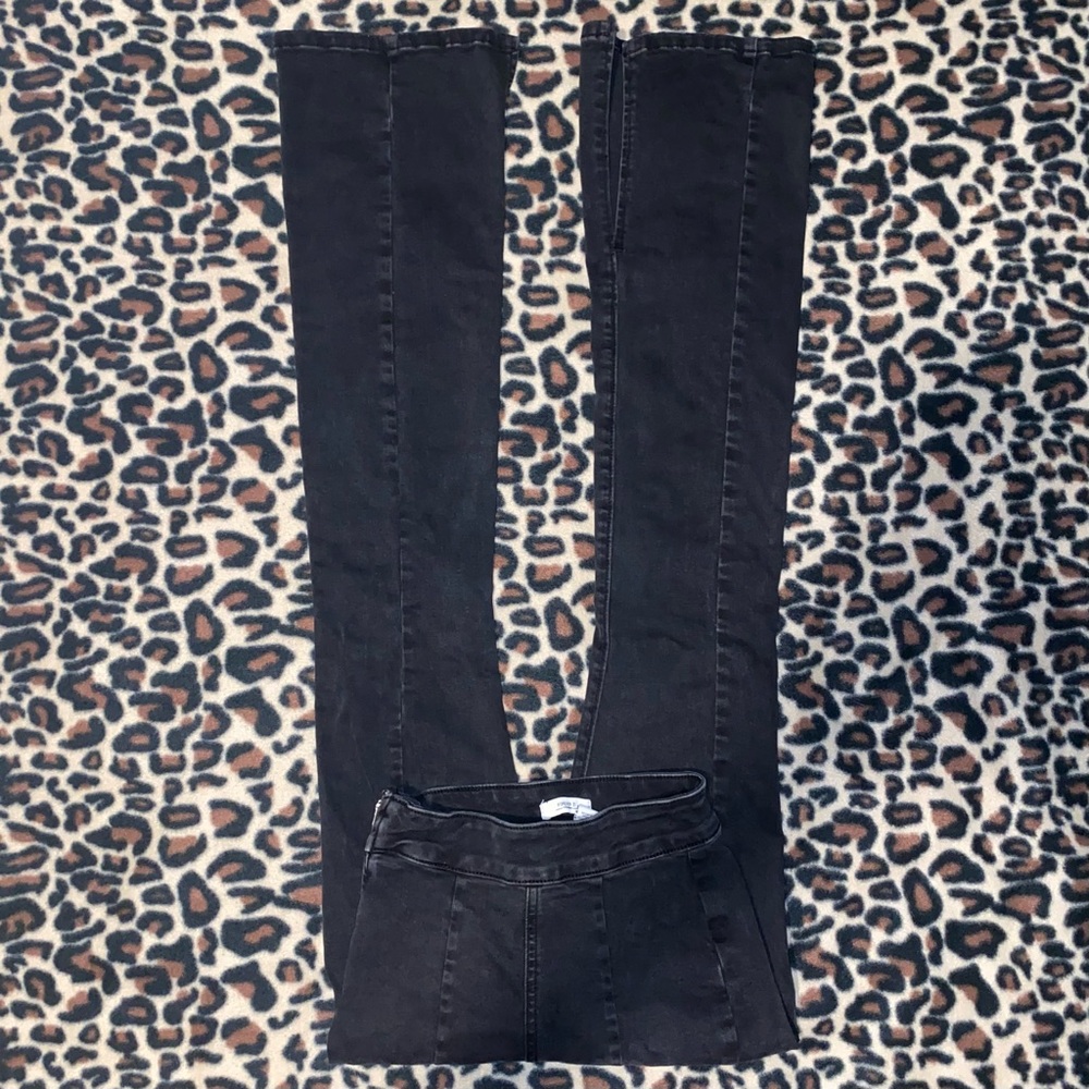 black high rise flared long jeans